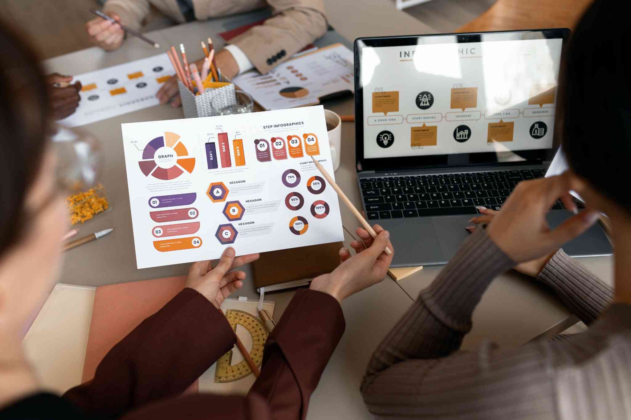 compressed high angle people working with laptop